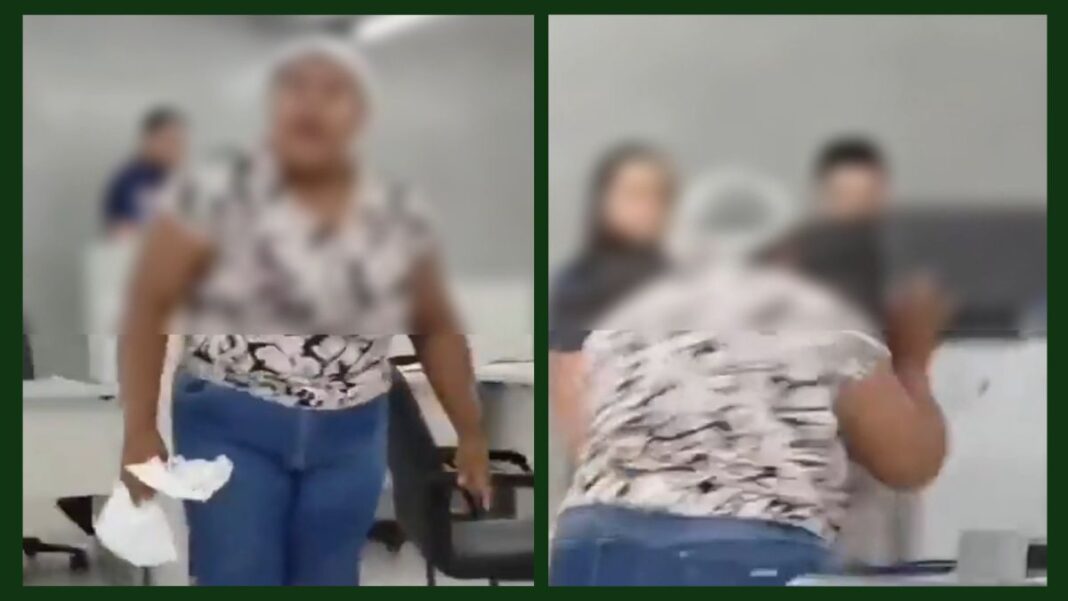 quebra equatorial Imagem desfocada de mulher que quebrou equipamentos em agência da concessionária elétrica do Piauí. (Foto: reprodução/redes sociais)