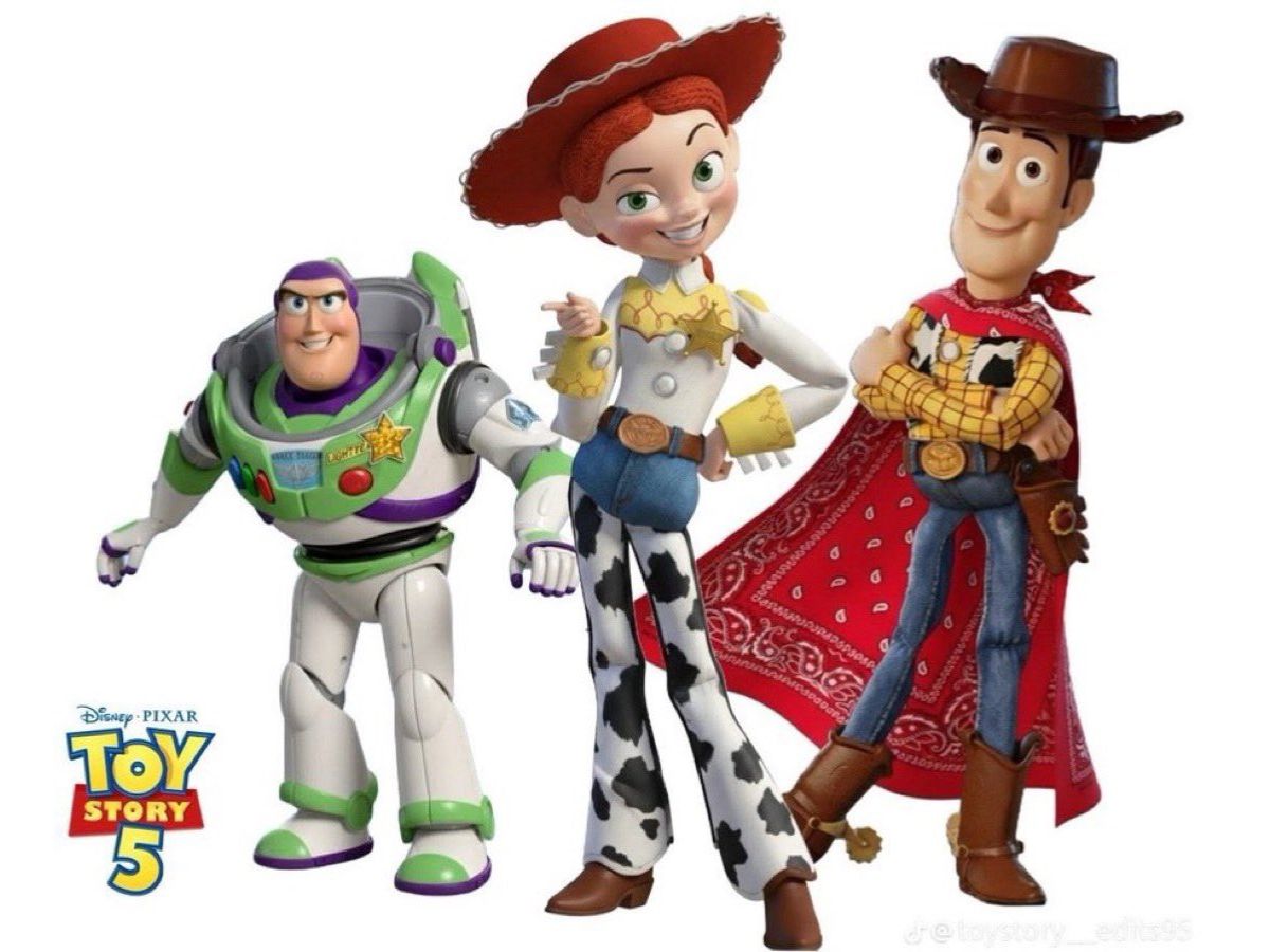 Três personagens de filme de animação. O da esquerda é um astronauta, do meio é uma cowboy e o do lado direito é um cowboy com capa vermelha.